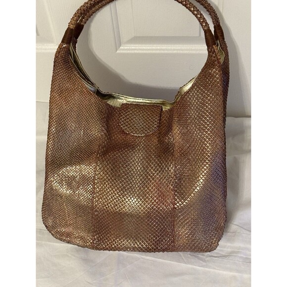 Vintage Fatto A Mano Carlos Falchi Bronze Snakeskin Hobo Bag EUC - Picture 13 of 15